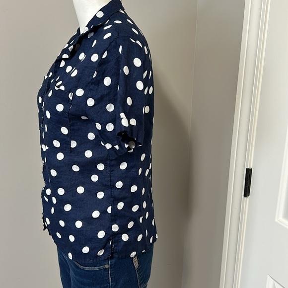 Anthropologie Maeve Polka Dot Printed Buttondown Surf Shirt Navy White Sz XS - Picture 7 of 13